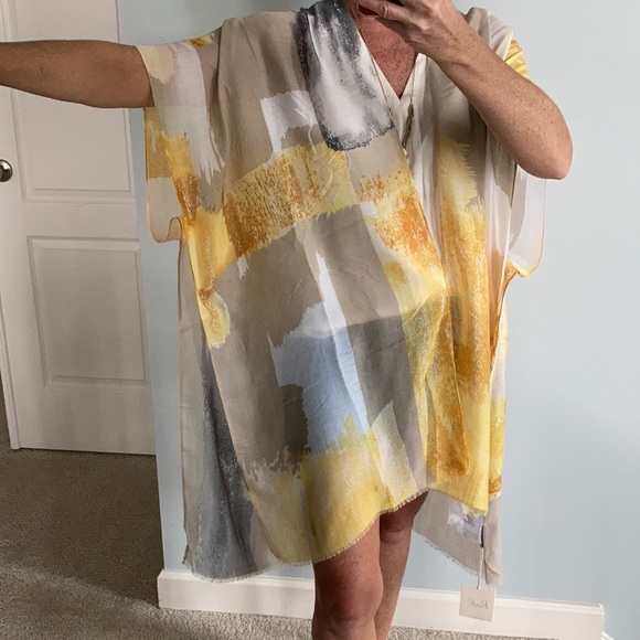Yellow, Tan & Gray Print Boho Kimono - Picture 4 of 6